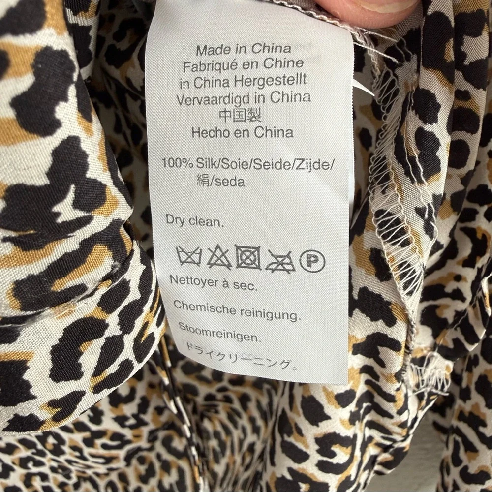 J Crew 100% Silk Button-Up Shirt Women’s 6  Leopard Animal Print Blouse Workwear